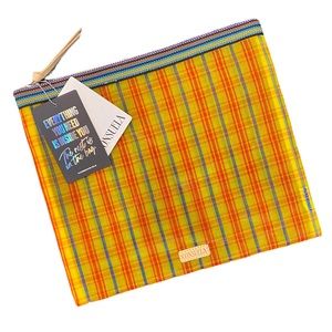Consuela’s Extra Large Slim Zip Mesh Pouch - Yellow, Red, Blue Plaid - Paula